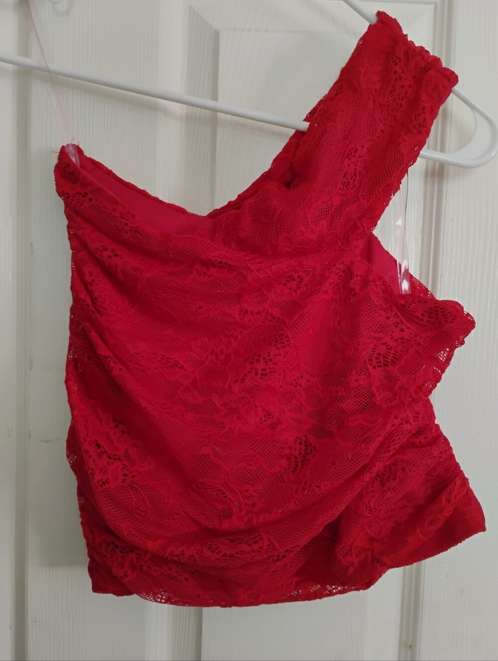 Outcast Red Lace Crop Top One Shoulder Ruched